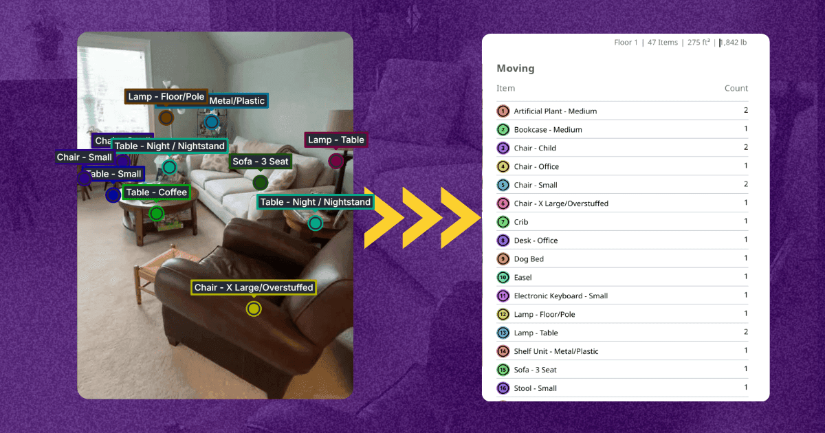 AI-powered inventory scanning items in a home before moving day, with a digital checklist overlay